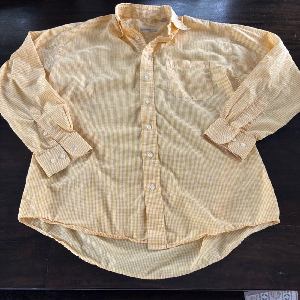 Burberry of London Mens Long Sleeve Button Down Collared Shirt Yellow Check L
